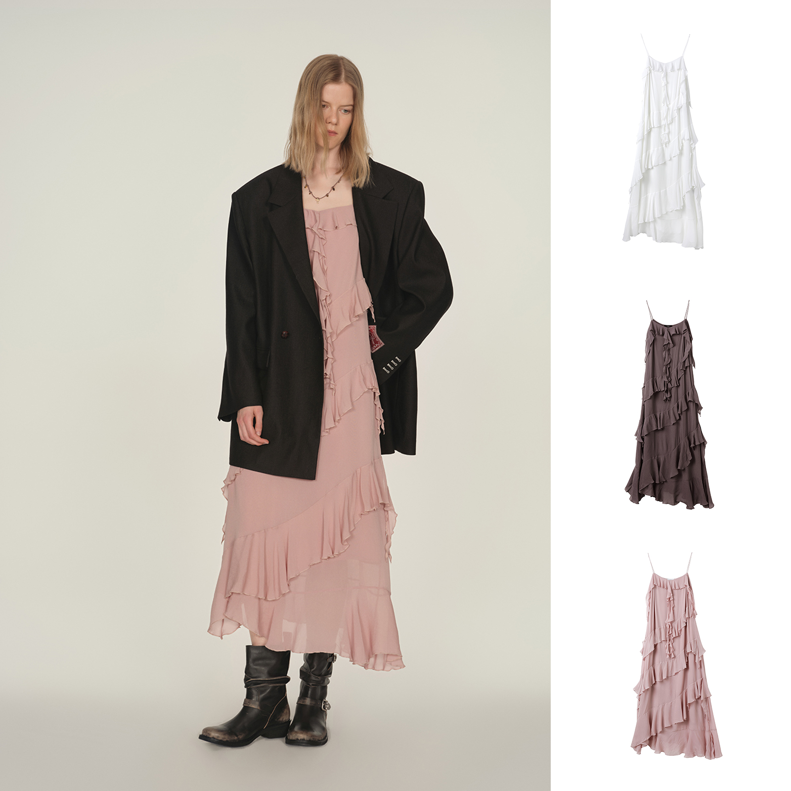 ICE DUST设计师品牌褶皱飘带吊带连衣裙DSC买手店CY5L11014