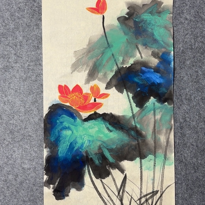 国画手绘国风荷花图