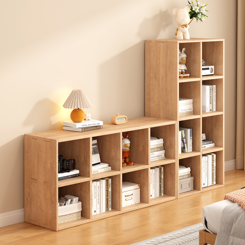 全实木书架落地置物架一体靠墙实木书柜靠墙幼儿园收纳储物格子柜