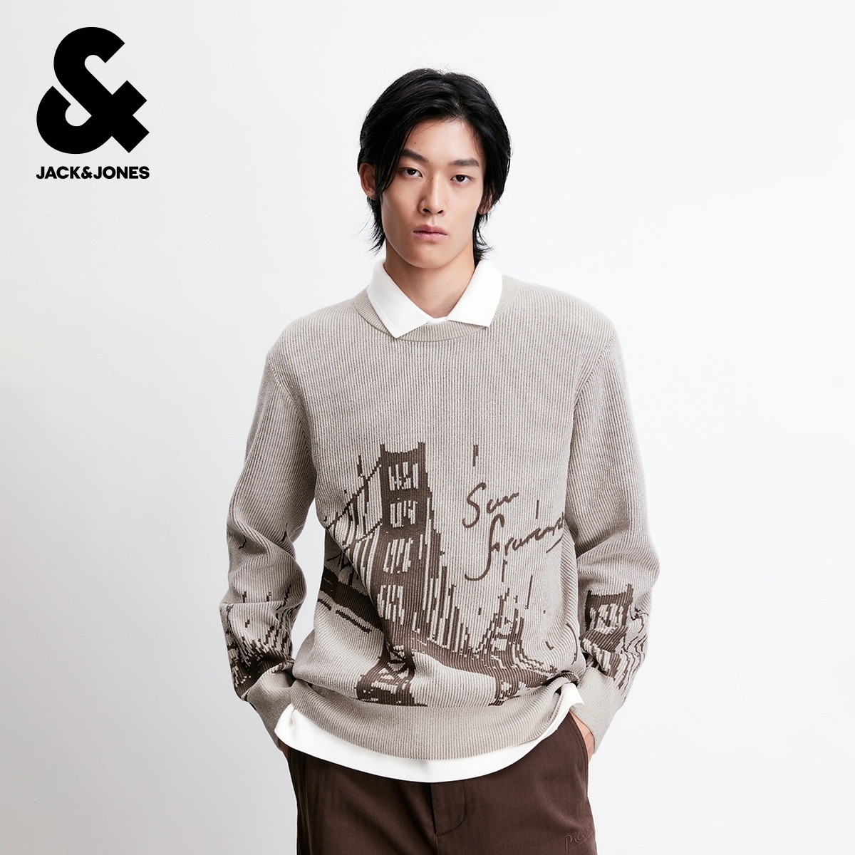 杰克琼斯男装2025年冬季新款毛衣衣身针织提花百搭针织衫上衣