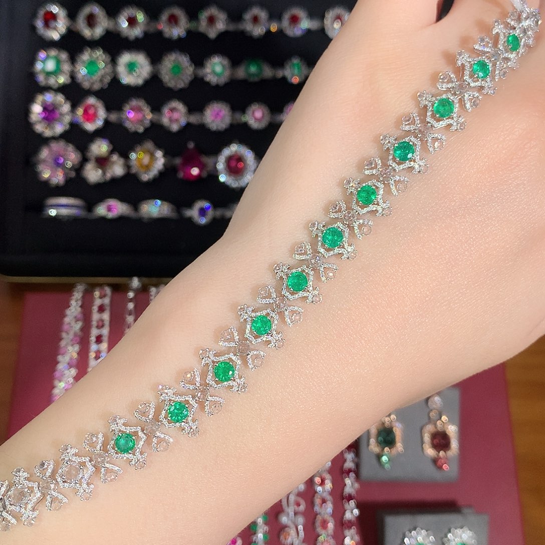 手链祖母绿18K金镶嵌2.76ct/天然宝石/七天无理由