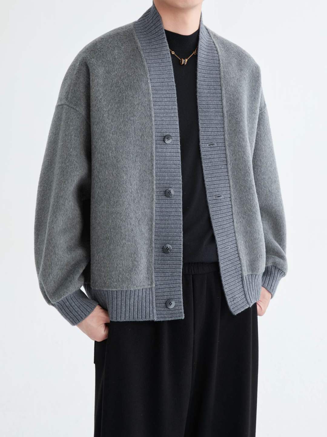 90白鹅绒内胆可脱卸男士短款毛呢大衣秋冬双面呢开衫保暖25-08