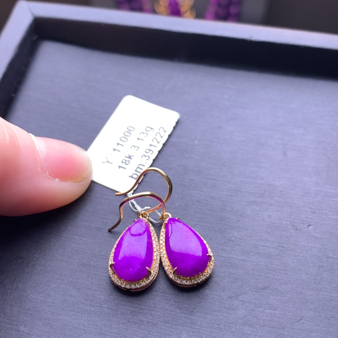 苏纪石（舒俱来）耳钩18K金镶嵌