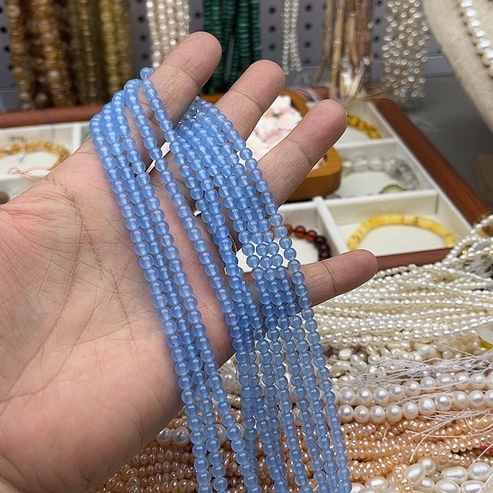 未镶嵌玛瑙/玉髓珠宝半成品一条4mm海蓝宝