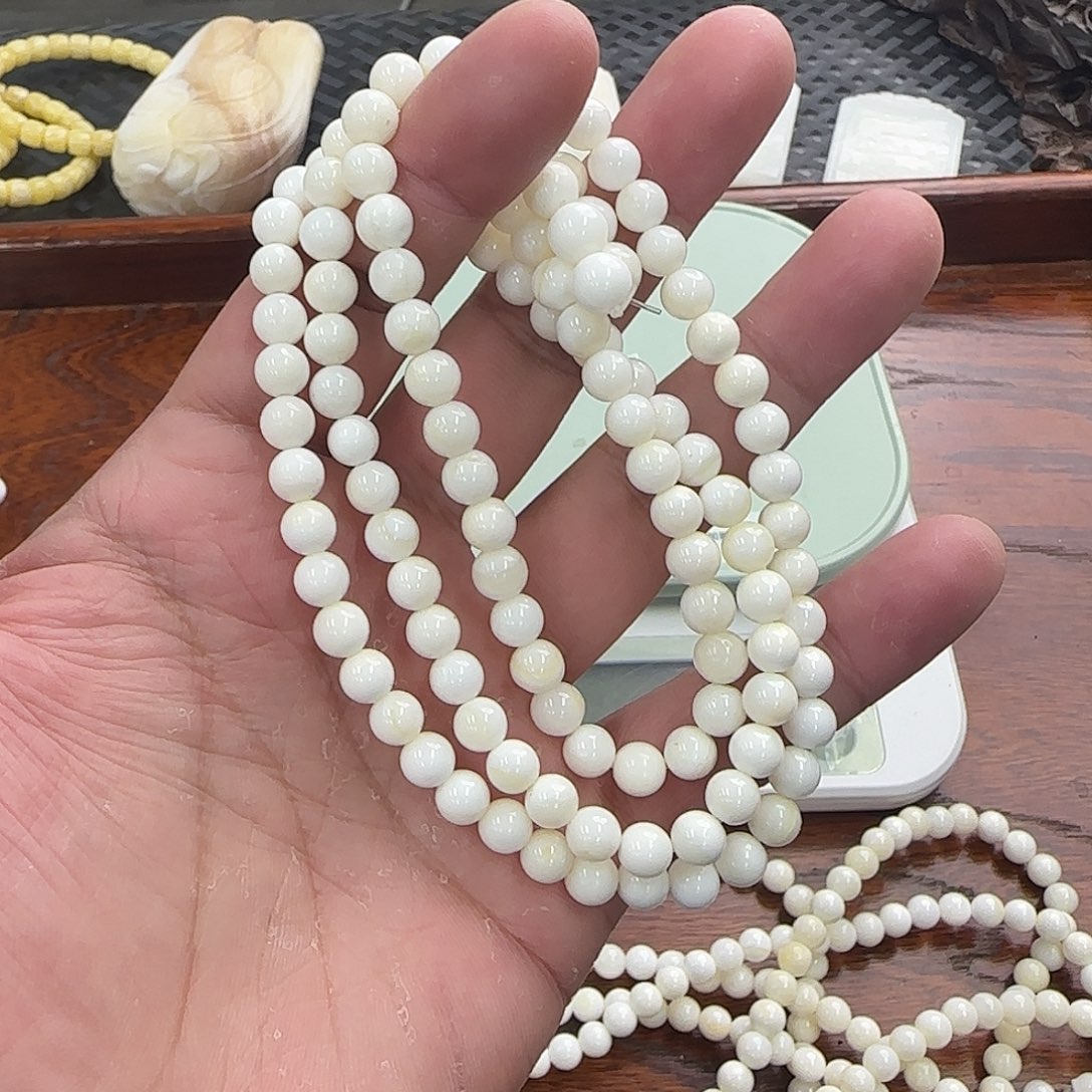 白玉菩提手串6m玉华白珠子