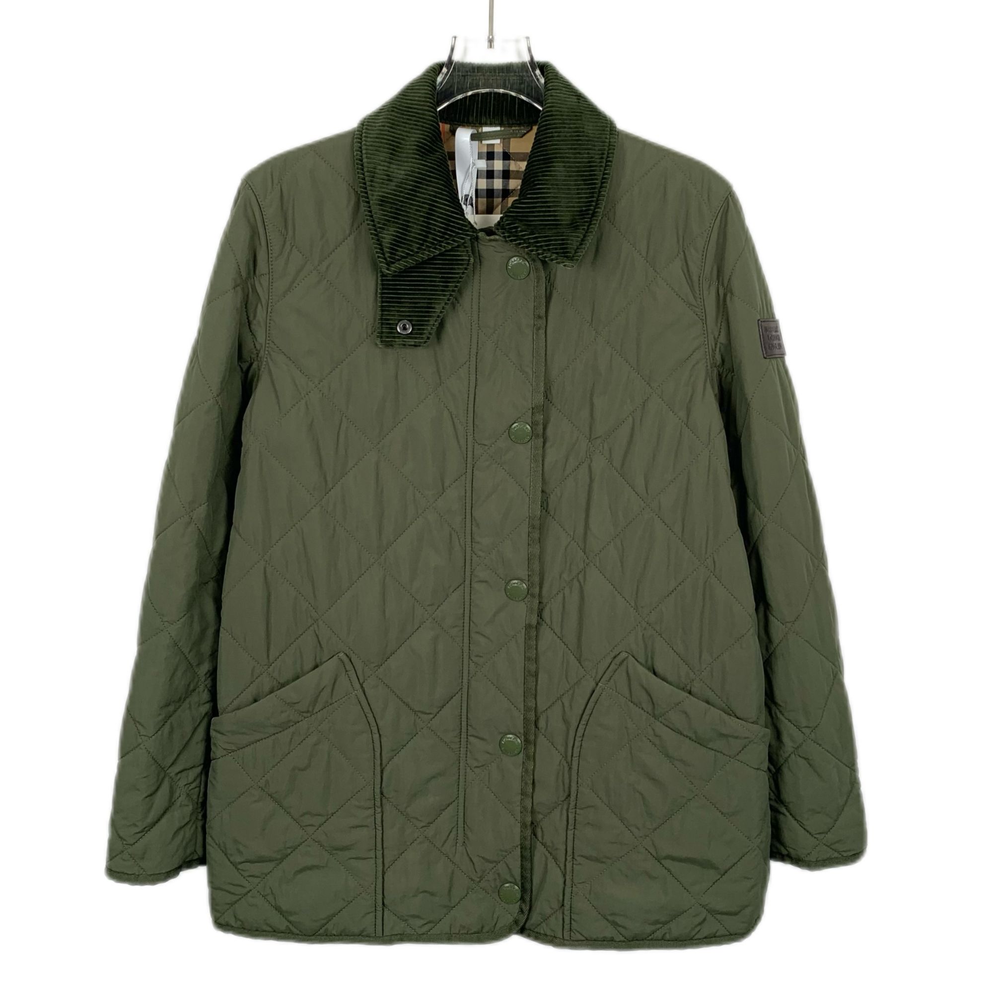 99新 BURBERRY/博柏利  CM0107 军绿色菱形格纹长袖棉服外套 S码
