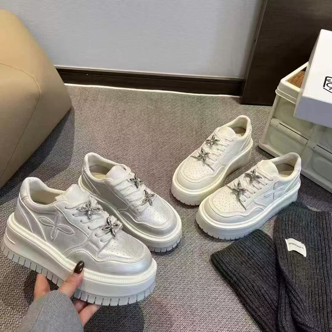 2025春季新品增高厚底全皮小白鞋
