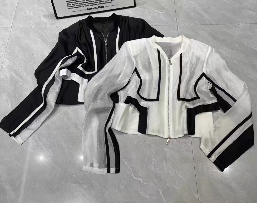 欧洲站2025夏季新款南油货韩版网红爆款拼接色拉链微透防晒外套女