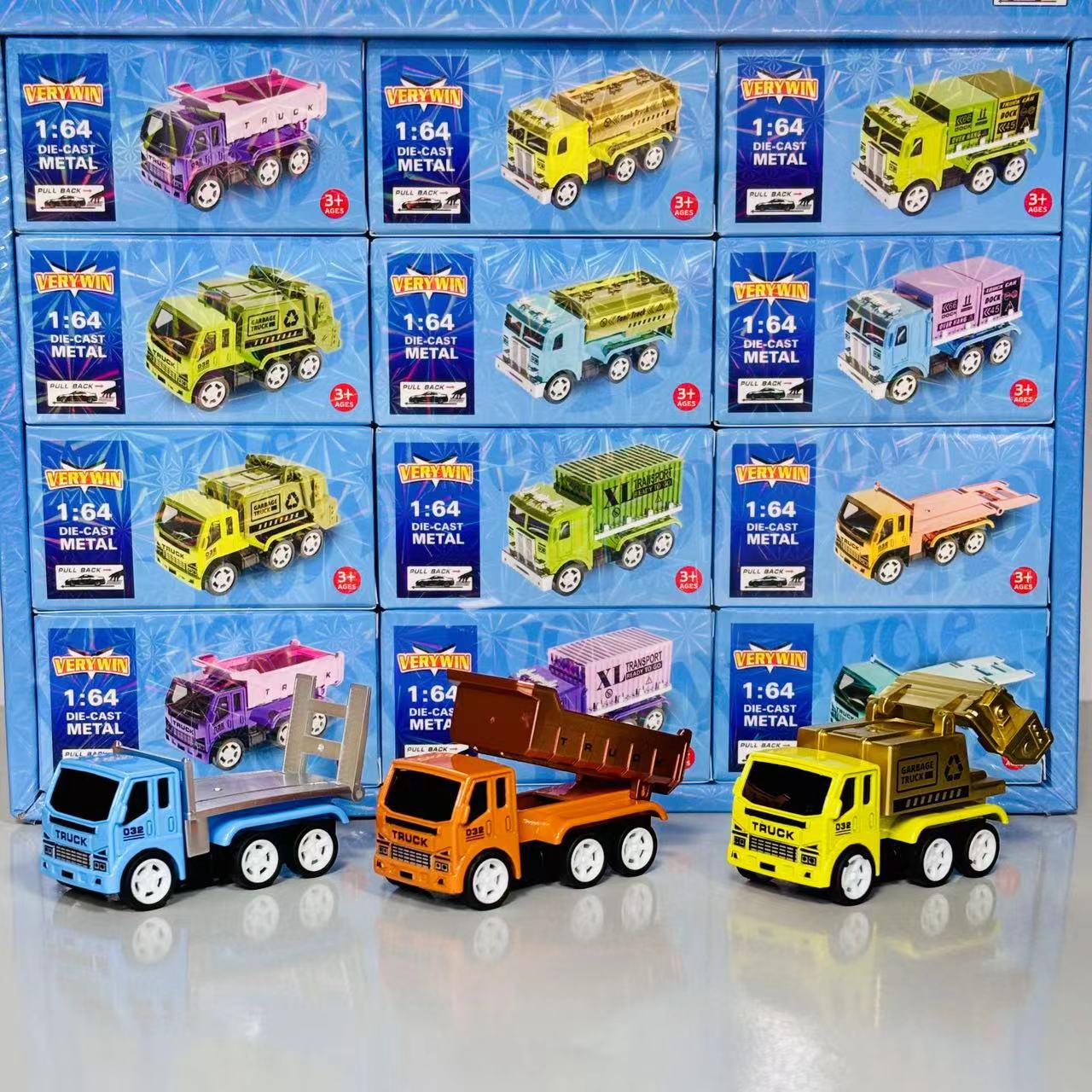 【到手2辆】1:64合金工程车模型带回力车