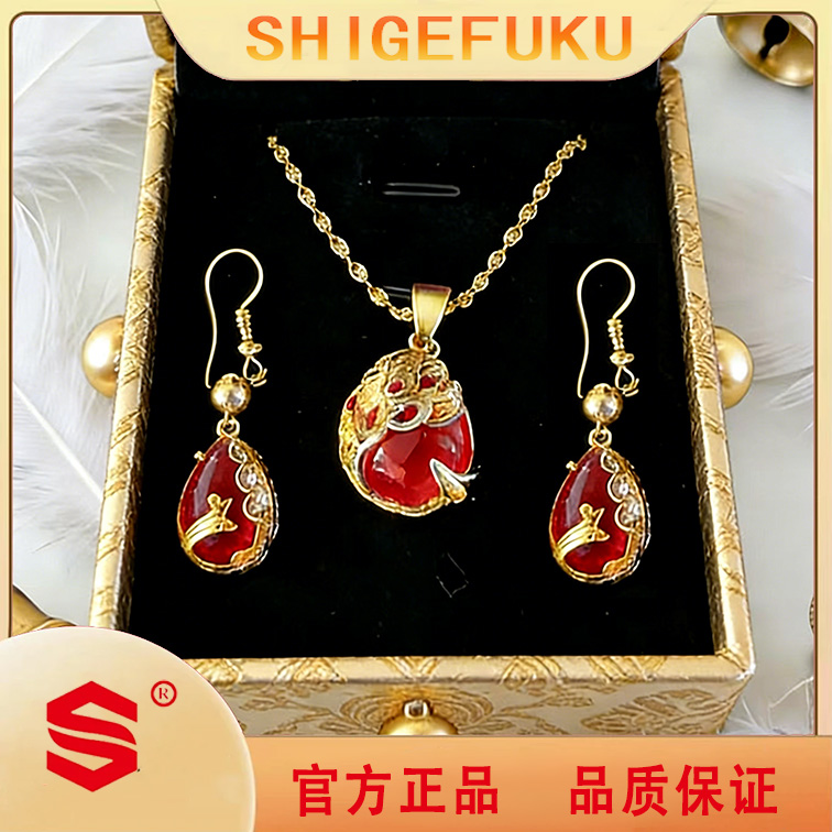 【SHIGEFUKU】新中式金色孔雀项链【赠耳环】
