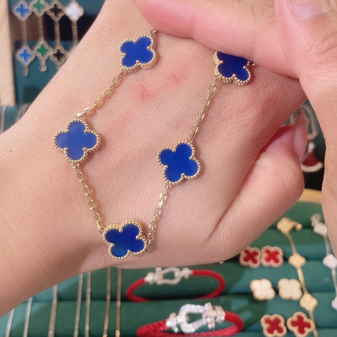 玛瑙/玉髓手链18K金镶嵌蓝五花手链