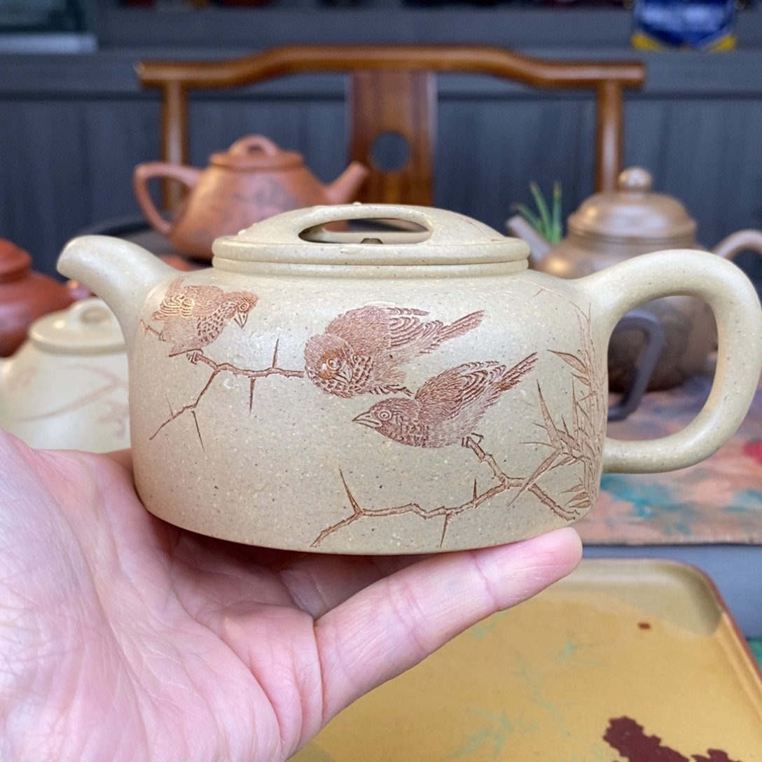 隔**哥四号井本山绿牛盖莲子360度精刻五子登科