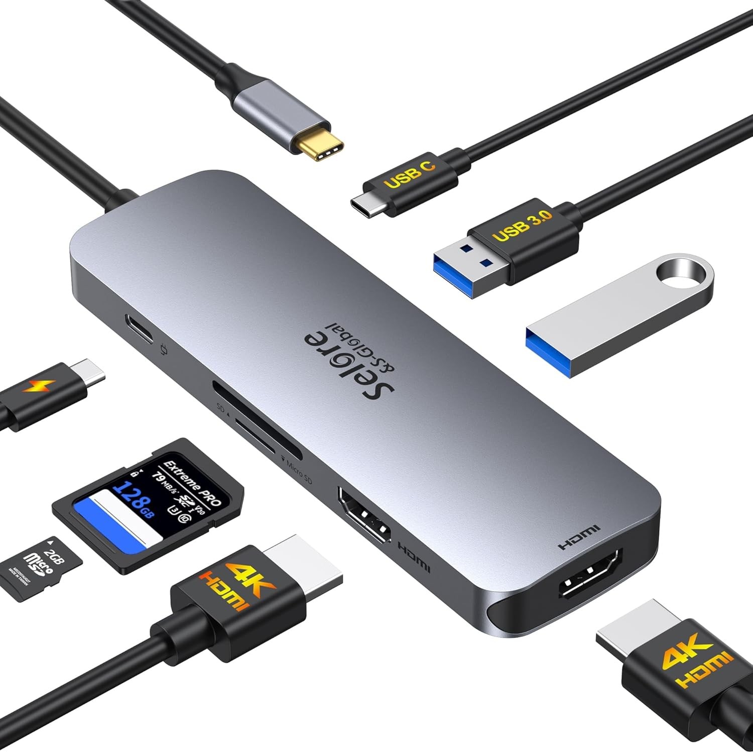 准新品  旭联8合1扩展坞4K@60Hz视频PD100W/USB3.0/HDMI
