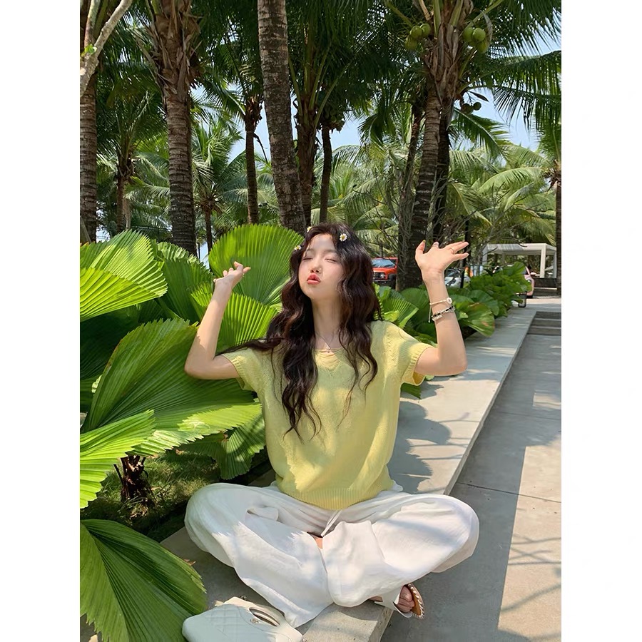 【樱草黄】3791超柔软新款高品质V领针织上衣