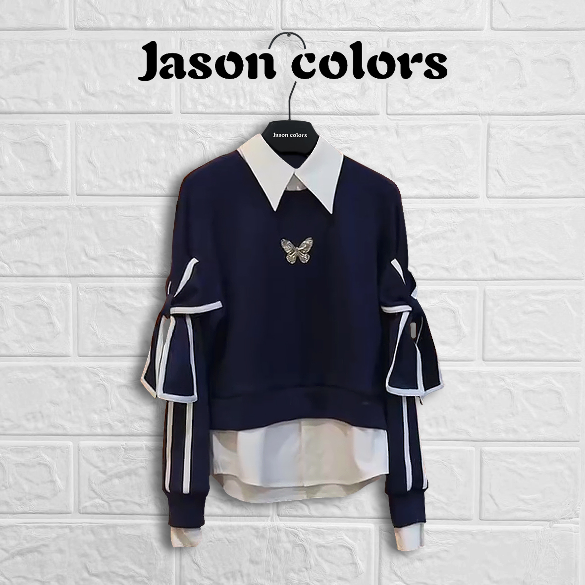 【Jason colors】假两件蝴蝶设计感卫衣女早秋季新款宽松长袖上衣