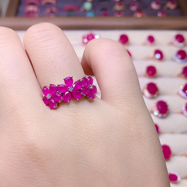 红宝石戒指银S925镶嵌