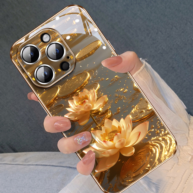 流水生财荷花适用苹果16手机壳iphone16promax新款16pro轻奢15小