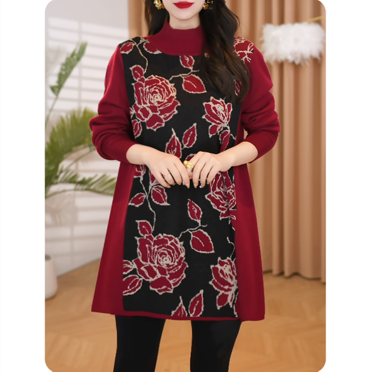 [红玫瑰]新款时髦女士毛衫上衣显瘦女装4ZS01CZ007