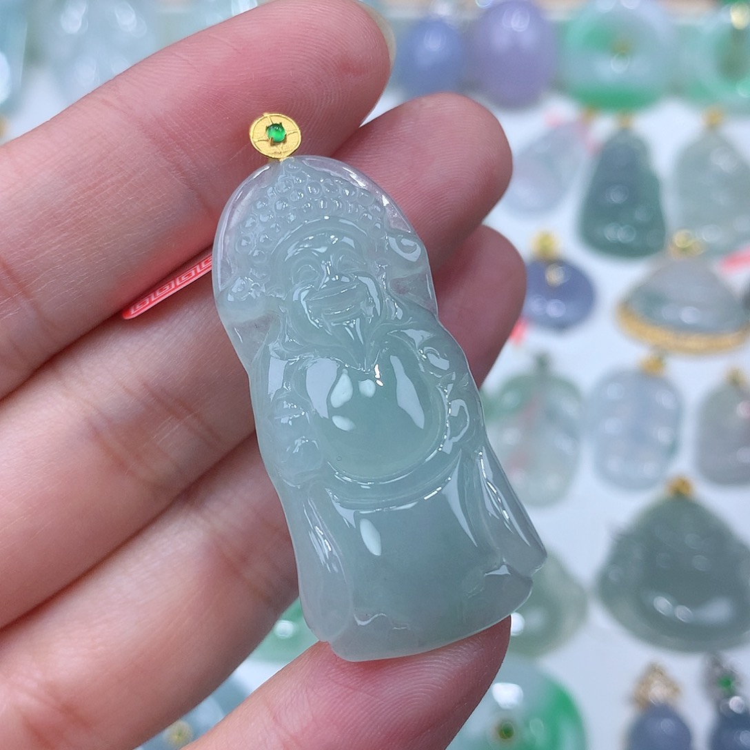 翡翠颈饰18K金镶嵌财神