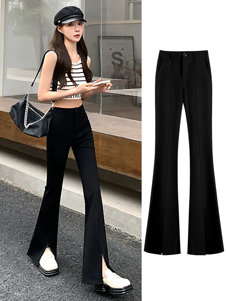 7432 微喇裤女春夏季薄款新款高腰显瘦垂感马蹄喇叭裤西装裤