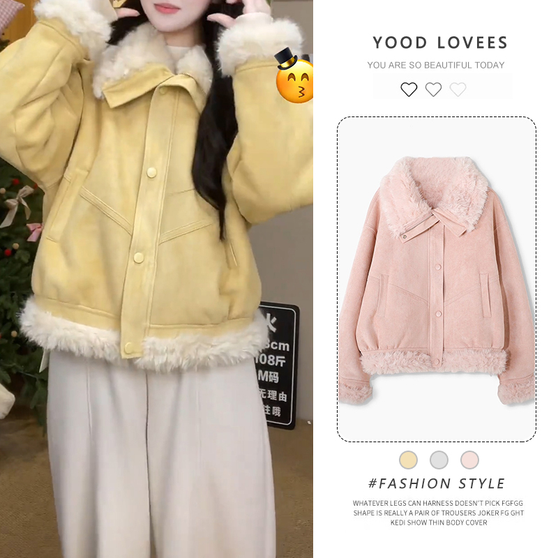 2025冬季新款韩版气质大翻领毛毛外套女装加厚保暖御姐宽松上衣