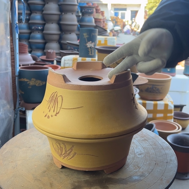 紫砂宜兴紫砂花盆黄票口27+27