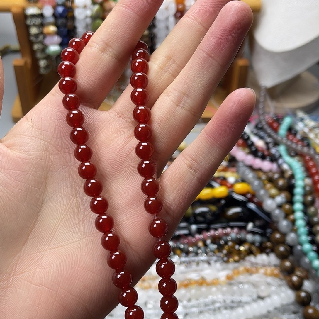 玛瑙/玉髓未镶嵌珠宝半成品卡8红玛圆珠一条