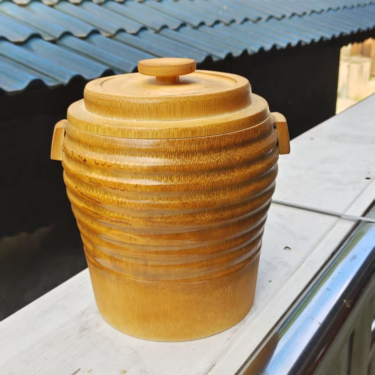 老楠竹竹跟野营蒸饭桶创意家用复古大号带盖户外高档罐子中式竹子