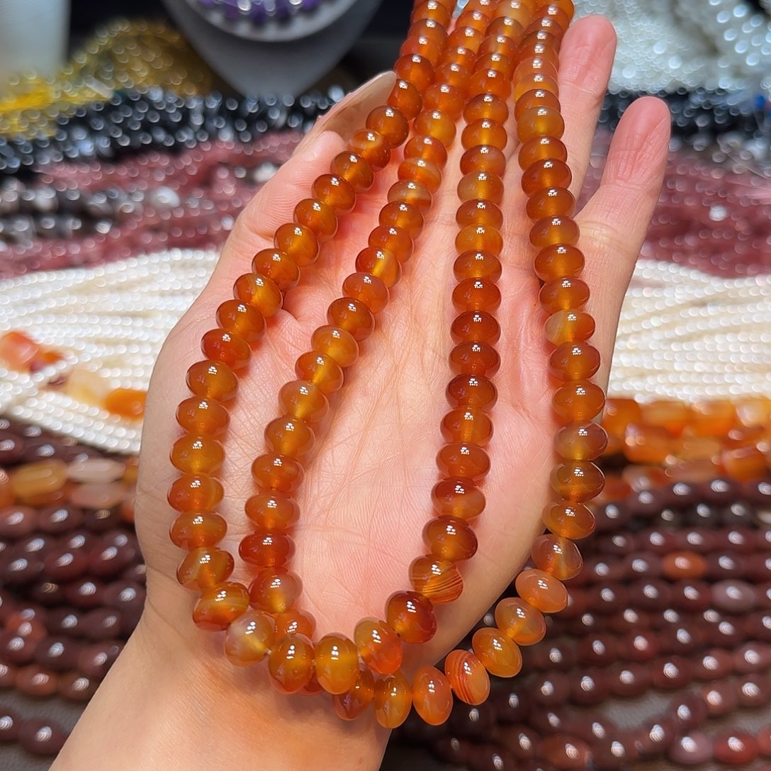 玛瑙/玉髓合金珠宝半成品10mm红玛瑙溏心面包珠算盘一条