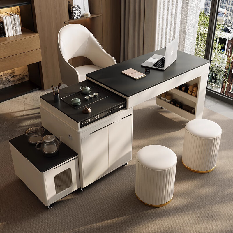 岩板伸缩移动茶桌小户型阳台可旋转茶桌椅组合现代简约家用小茶台