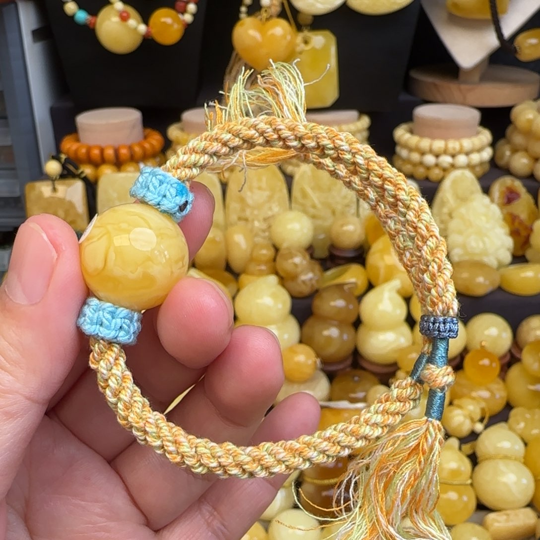 琥珀未镶嵌手绳天然俄料蜜蜡圆珠手绳