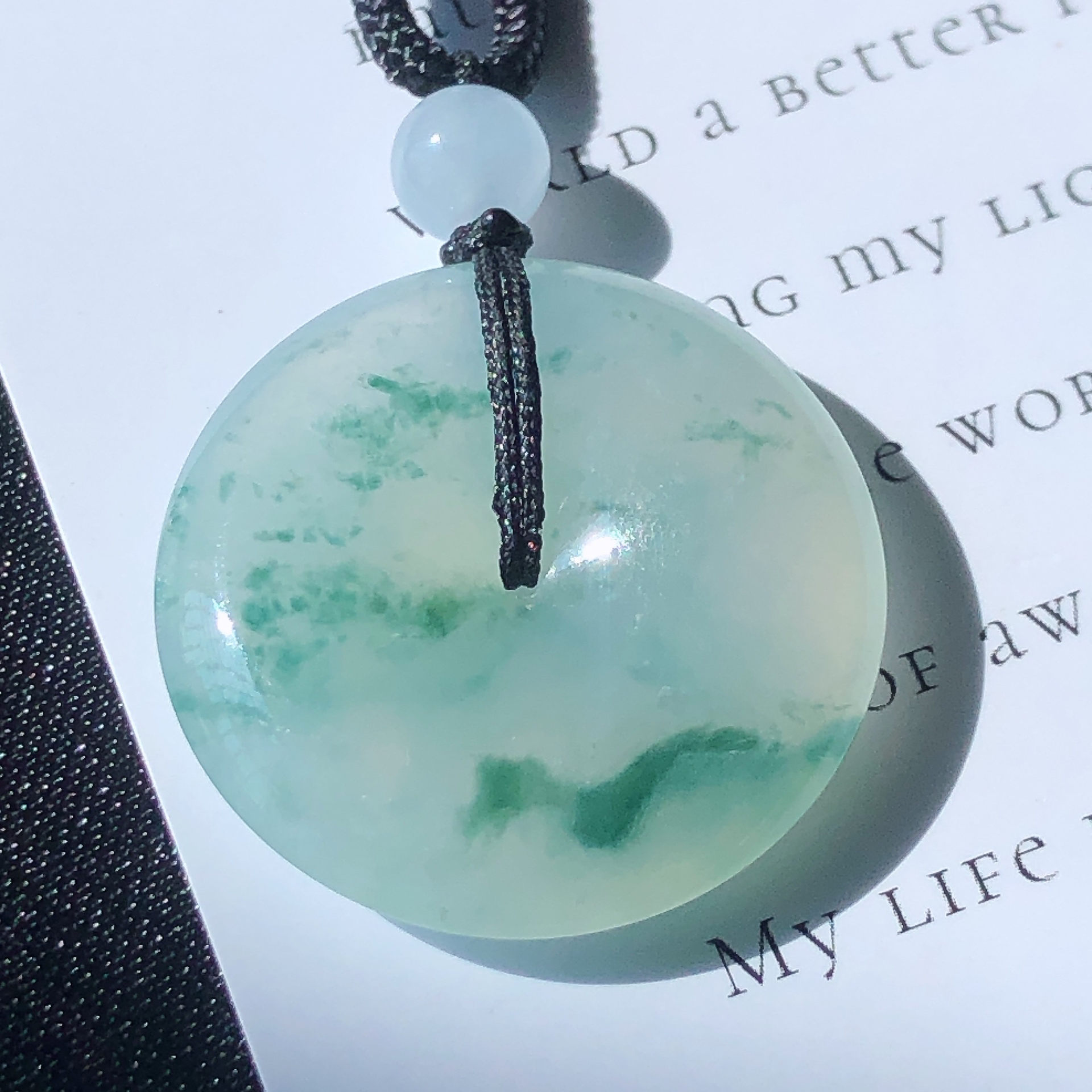 缅甸天然A货翡翠老坑冰种飘花平安扣吊坠尺寸27.5/5.7