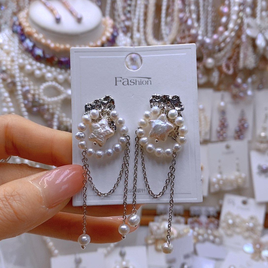 银S925镶嵌耳饰淡水珍珠