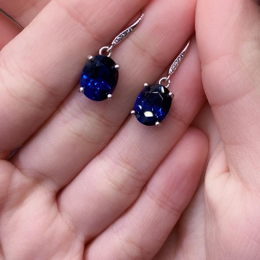 蓝宝石耳饰银S925镶嵌