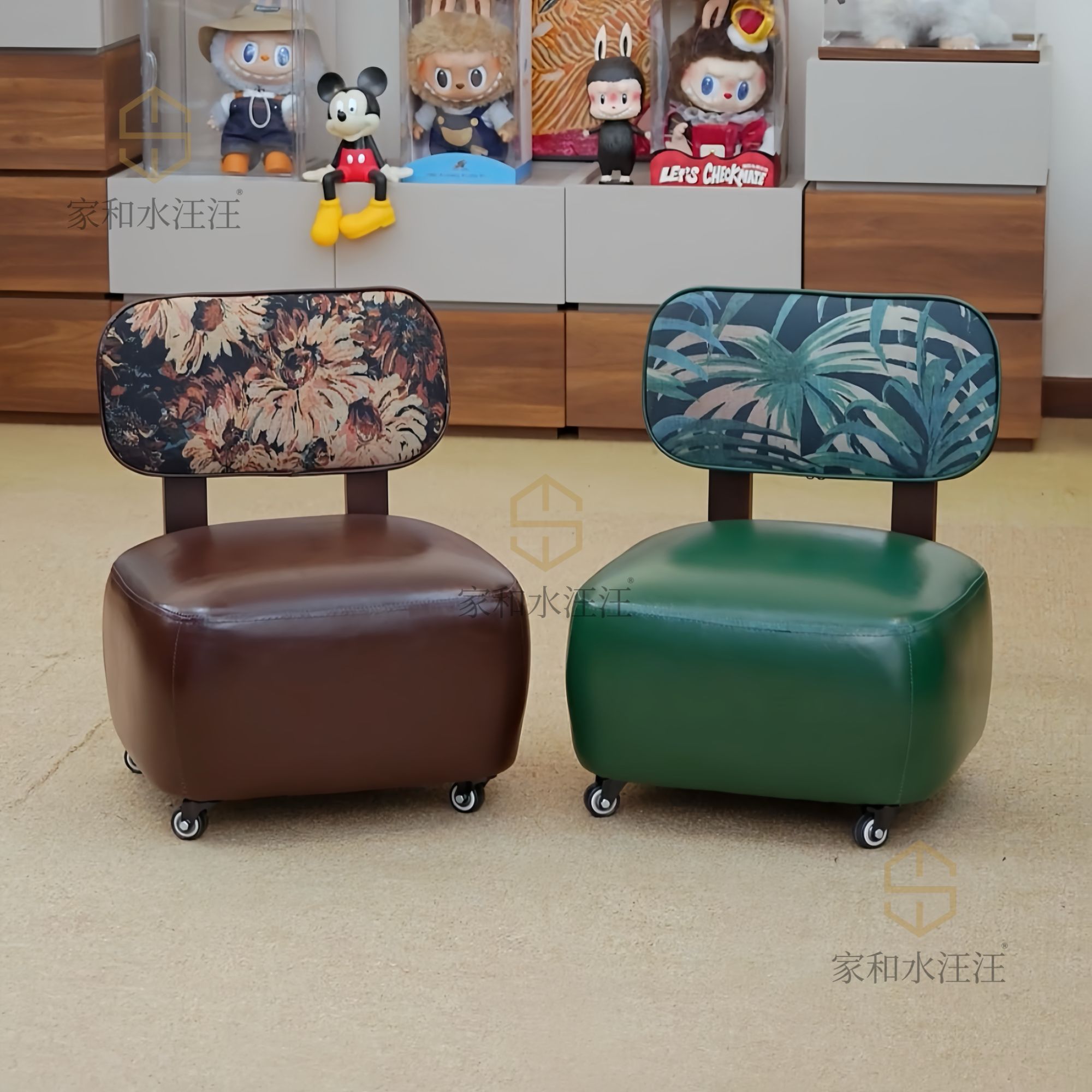 单张【豆腐罗马凳】艺术创意实用实木软包靠背小椅子溜溜椅