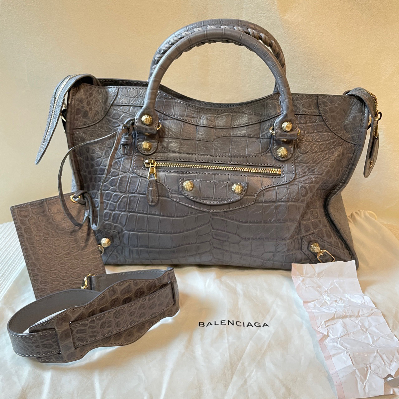 95新 Balenciaga/巴黎世家 巴黎世家/Balenciaga水泥灰机车手提包