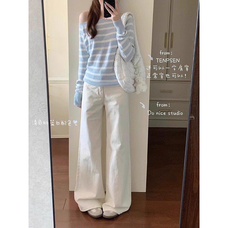 雪千羽白色高腰直筒牛仔裤女2025春夏新款休闲显瘦宽松阔腿拖地裤