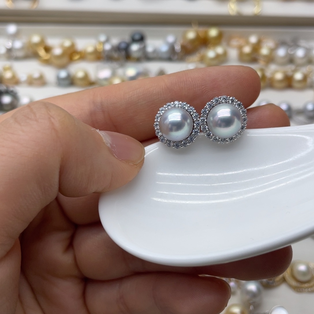 银S925镶嵌海水珍珠耳饰
