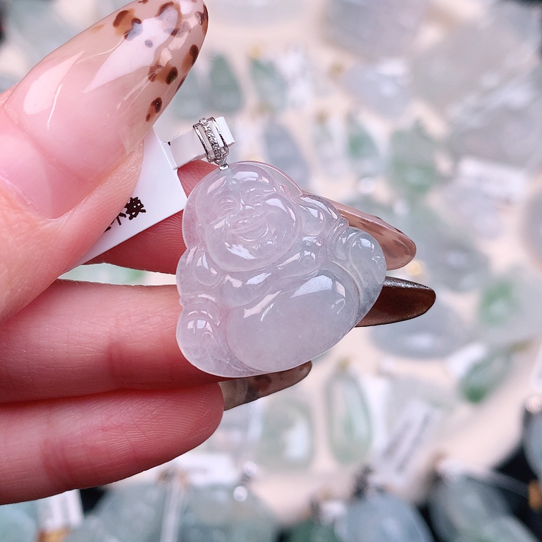 翡翠颈饰18K金镶嵌冰佛23，24.3、4