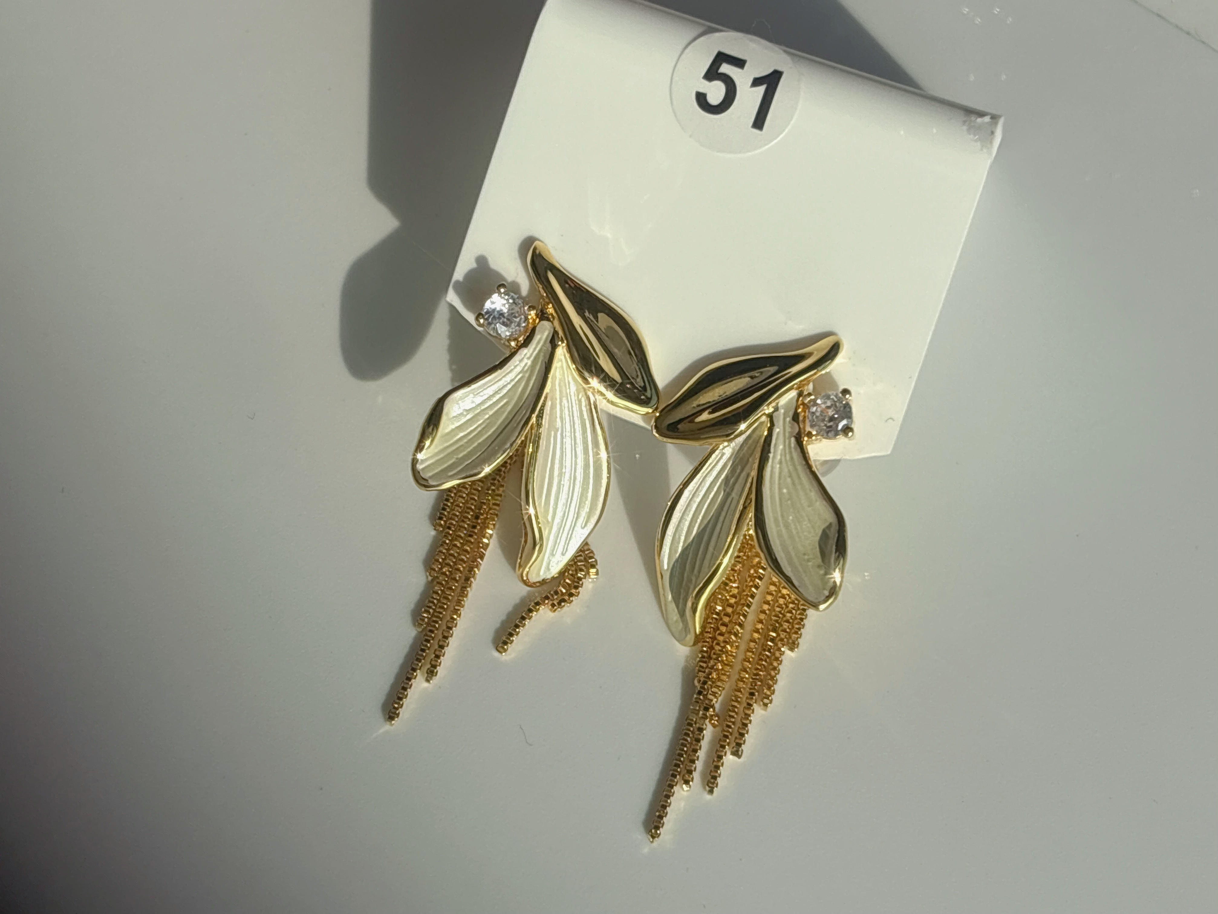 黄铜锆石耳饰 金色郁金香流苏耳环百搭精致首饰