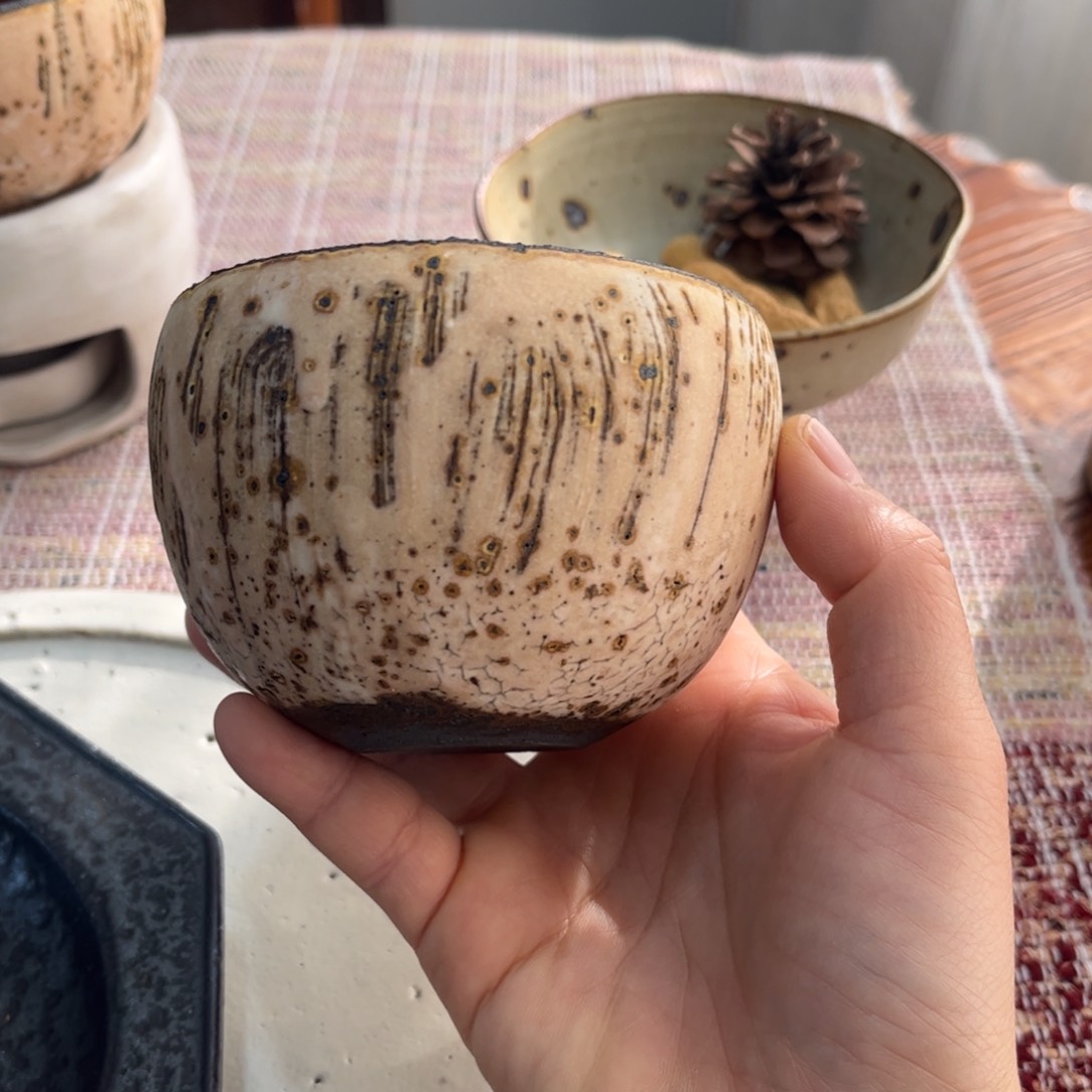 陶烟花粉引蛋蛋杯