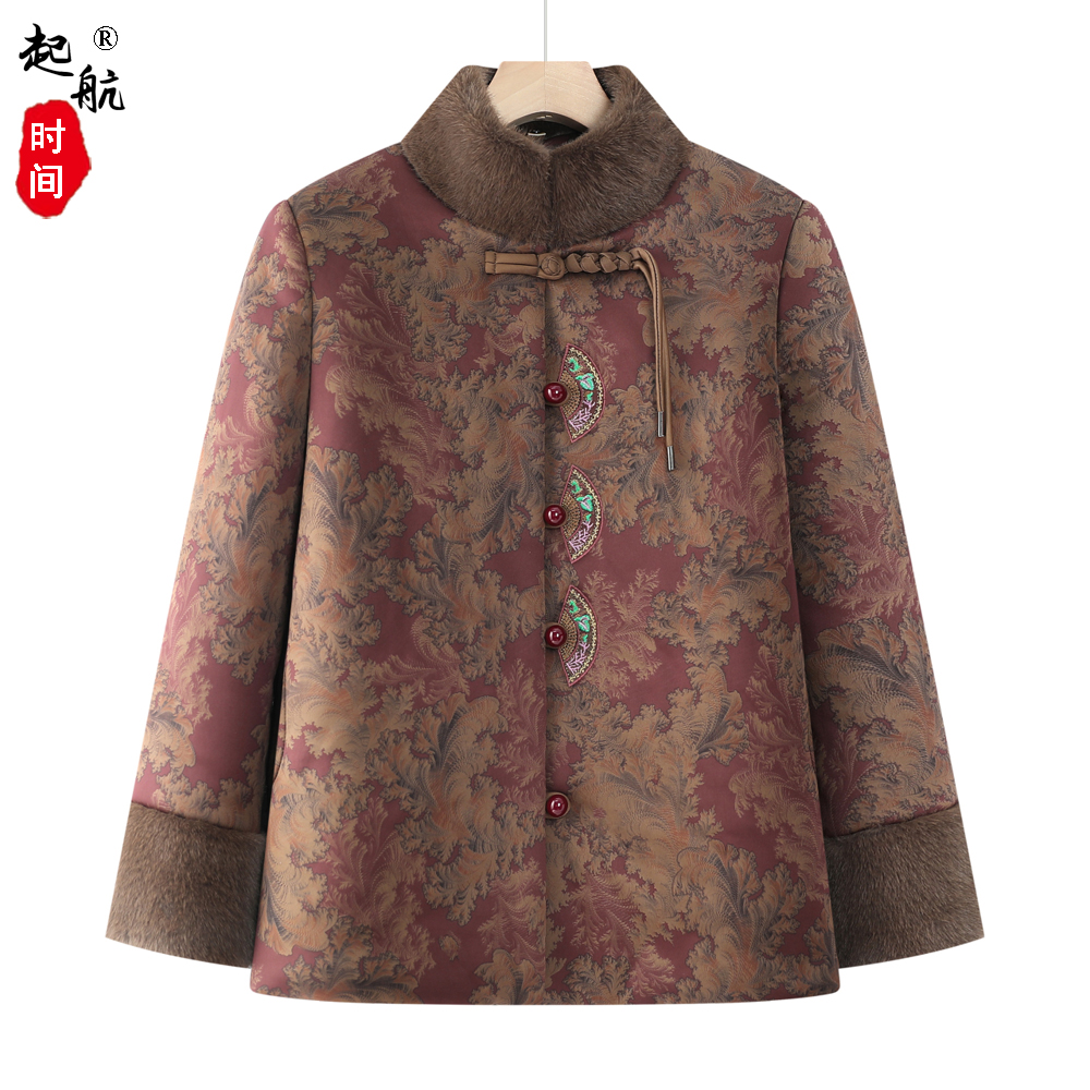 老年妈妈冬装外套女奶奶棉袄加绒加厚老太太中式国风唐装老人衣服