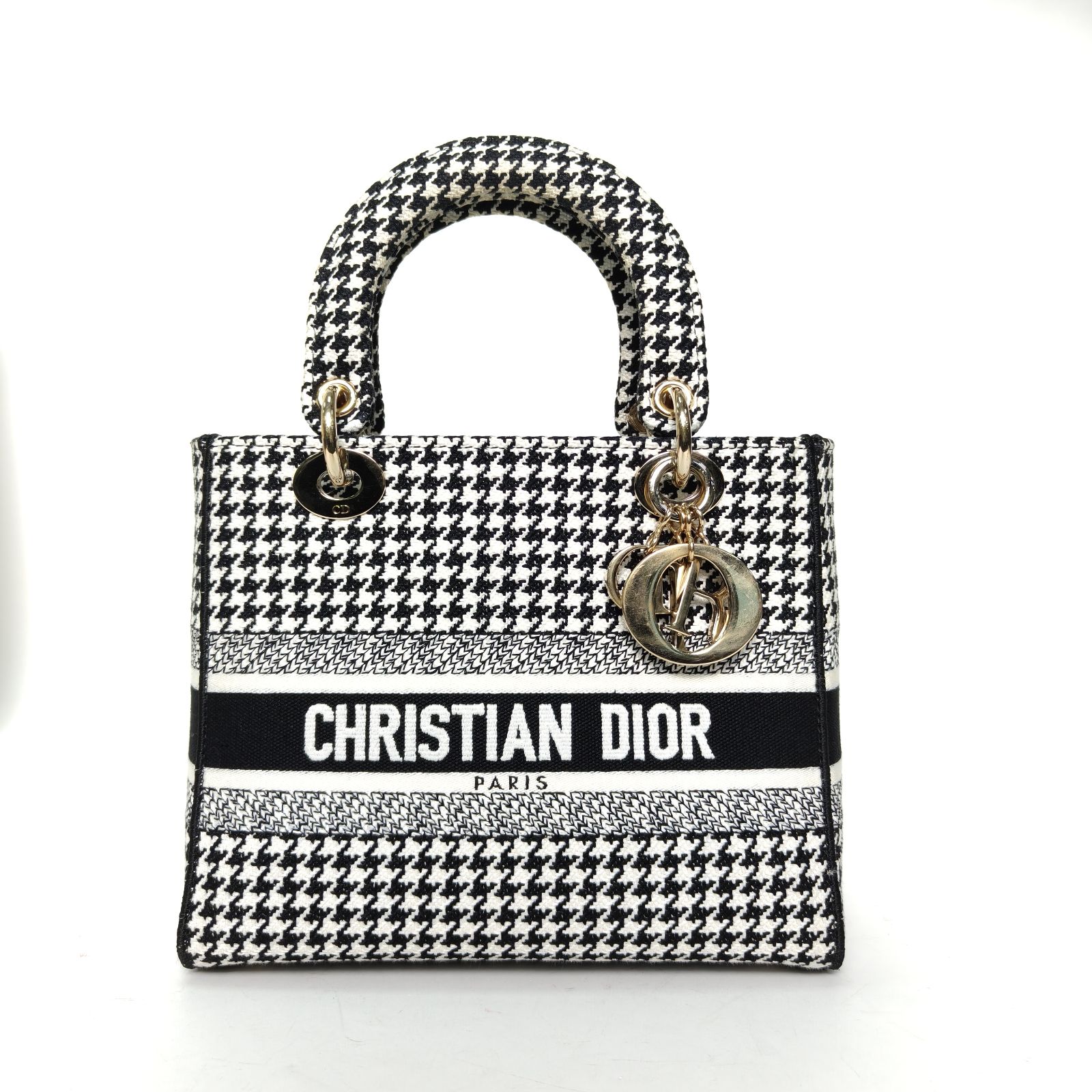 95新 DIOR/迪奥 【双双】Lady D-Lite 戴妃包 中号 24黑白千鸟格 