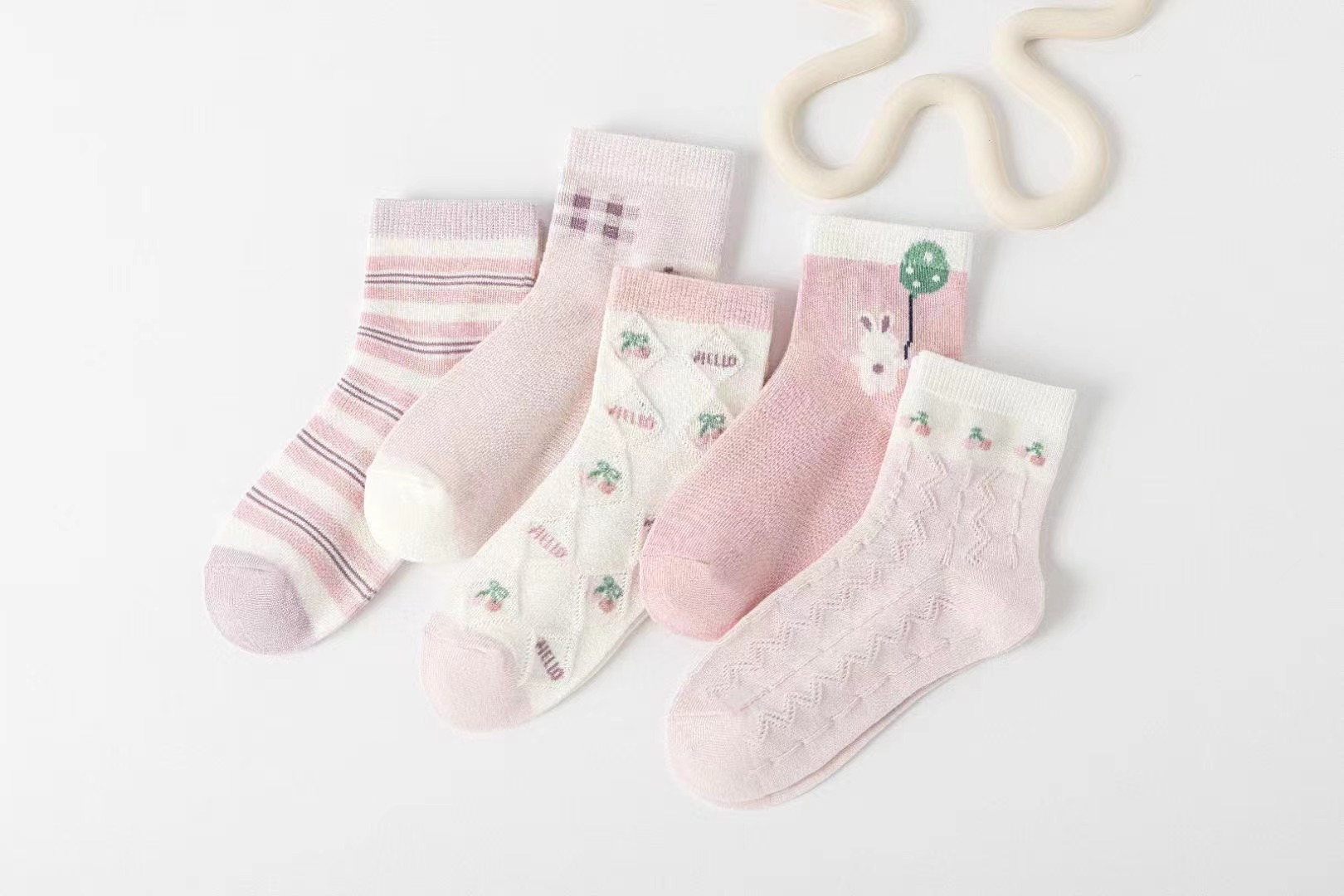 纯棉公主风夏季女中筒拼接印花中筒袜透气春季提花秋季