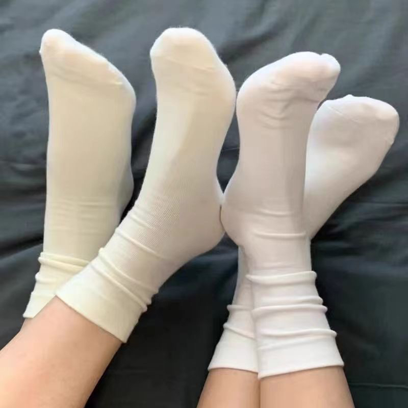 （来来专属）纯色中筒纯棉日系白棉袜