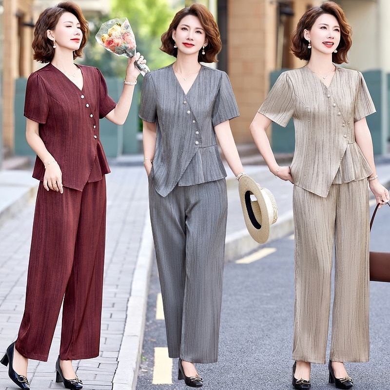 中老年洋气老人衣服妈妈款短袖女装夏装套装时尚两件套母亲节中年