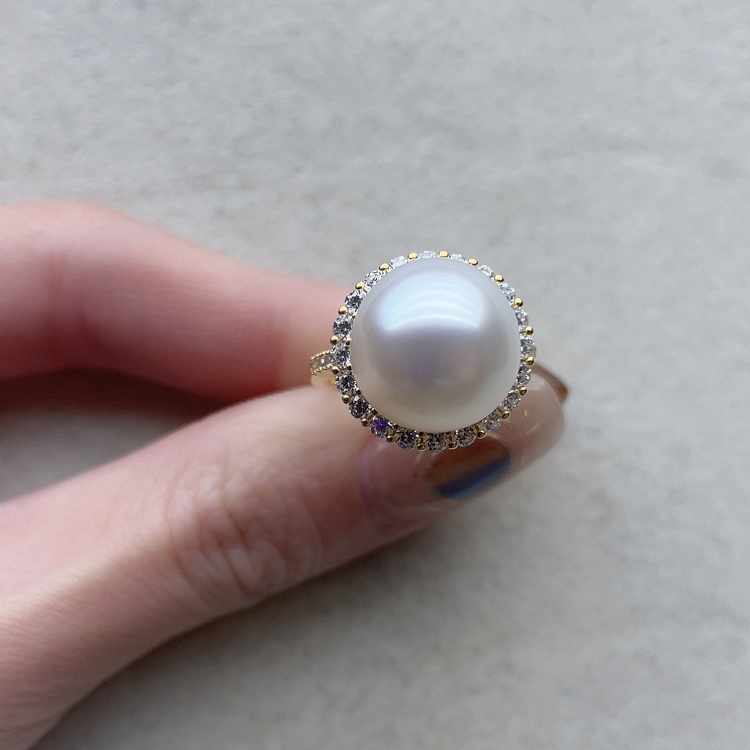 银S925镶嵌戒指44海水珍珠