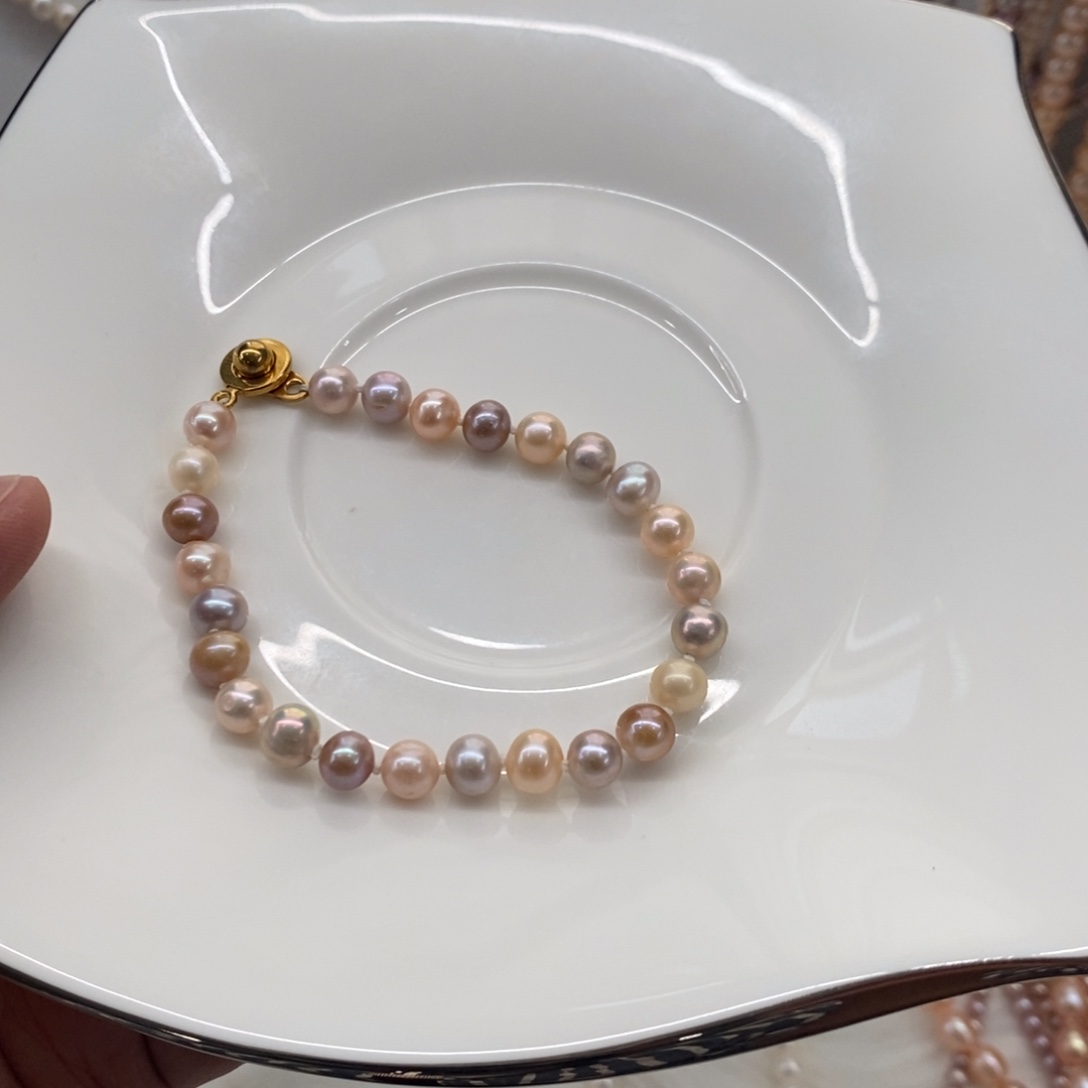 手绳淡水珍珠合金混彩手链微瑕
