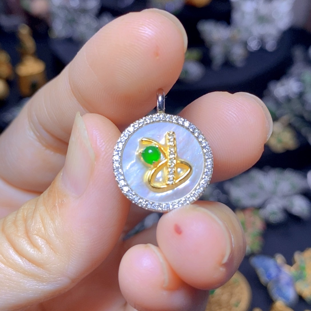 翡翠银S925镶嵌毛衣链天然翡翠