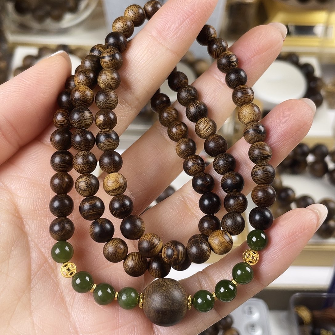 手串沉香越南芽庄老白棋窖藏古董玉化瘤疤虎斑0.6